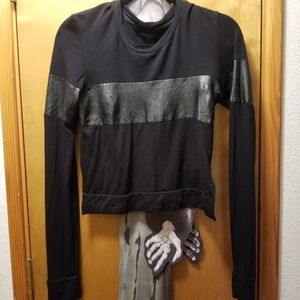 Leather Panel Long Sleeve Top